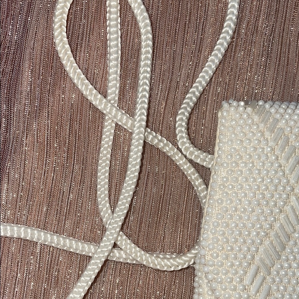White Textured Clutch with Flap Closure - Picture 4 of 9